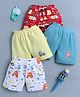 BUMZEE Cotton Pack Of 4 Vehicle & Hen Printed Shorts - Yellow & Teal Blue
