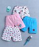 BUMZEE Cotton Pack Of 4 Rainbow & Koala Bear Printed Shorts - Blue & Pink