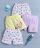 BUMZEE Cotton Pack Of 4 Floral & Heart Printed Shorts - Yellow & Lavender