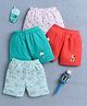 BUMZEE Cotton Pack Of 4 Floral Printed Shorts - Green & Coral
