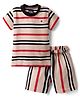 Noddy Knitted Half Sleeves Striped Tee With Coordinating Shorts Set - Khaki Brown