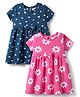 Babyhug Single Jersey Knit Half Sleeves Floral & Heart Printed Frocks With Bow Applique Pack of 2 - Pink & Navy Blue