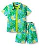 Pine Kids Single Jersey Knit Half Sleeves Shirt & Shorts Co-Ord Set With Inner Tee & Leaf Print - Green