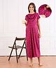 Bella Mama Cotton Knit Half Sleeves Maternity Nighty With Polka Dot Print - Fuchsia