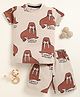 Little Marine Cotton Half Sleeves Walrus Printed Tee & Coordinating Shorts Set - Brown Camel
