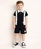 Little Marine Cotton Half Sleeves Colour Blocked Polo Tee & Shorts Set - Black & White