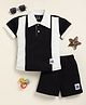 Little Marine Cotton Half Sleeves Colour Blocked Polo Tee & Shorts Set - Black & White