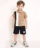 Little Marine Cotton Half Sleeves Colour Blocked Polo Tee & Shorts Set - Grey & Black