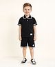 Little Marine Cotton Half Sleeves Solid Polo Tee & Shorts Set - Black