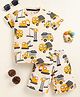 Little Marine Cotton Knit Half Sleeves Construction Vehicles Printed Tee With Coordinating Shorts Set - Cream
