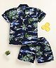 Little Marine Cotton Knit Half Sleeves Coconut Trees Printed Shirt With Coordinating Shorts Set - Navy Blue