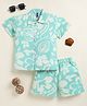 Little Marine Cotton Knit Half Sleeves Floral Printed Shirt With Coordinating Shorts Set - Mint