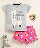 Little Marine Cotton Knit Half Sleeves Not My Probllam Text Printed Tee With Shorts Set - Grey & Pink