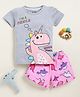 Little Marine Cotton Half Sleeves Dinosaur Printed Tee With Shorts Set - Grey & Pink