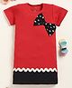 Little Marine Cotton Half Sleeves Bow Applique Detailed & Colour Blocked Dress - Red & Black