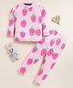 Little Marine Cotton Knit Full Sleeves Strawberry Printed Coordinating Night Suit Set - Pink