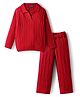 Pine Kids Knit Full Sleeves Solid Collar Neck Sweater Set with Cable Knit Design - Dark Red
