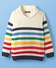Pine Kids Knit Full Sleeves Pullover Sweater with Multicolor Stripe Design - White