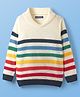 Pine Kids Knit Full Sleeves Pullover Sweater with Multicolor Stripe Design - White