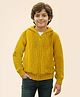 Pine Kids Knit Full Sleeves Front Open Hooded Sweater with Cable Knit Design - Mustard