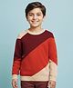 Pine Kids Cotton Knit Full Sleeves Pullover With Color Blocks & Stripes - Maroon