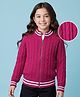 Pine Kids Knit Full Raglan Sleeves Front Open Sweater with Cable Knit Design - Dark Pink