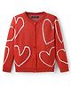 Pine Kids Knit Front Open Sweater with Heart Design - Red