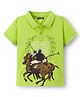 Pine Kids Cotton Knit Half Sleeves Polo T-Shirt with Sport Theme Print - Limegreen