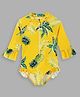 Mark & Mia Full Sleeves V Cut Swimsuit With Tropical Theme Print - Yellow