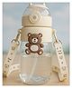 KIDS BASIC Water Bottle Sipper with Bear Design Adjustable Shoulder Strap, Clear BPA Free Plastic Sipper- 850 ml - White