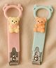 KIDS BASIC Baby Nail Clipper with Bear Design, Safe Stainless Steel Blades with Ring - Blue & Pink (PACK OF 2)