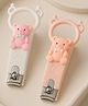 KIDS BASIC Baby Nail Clipper with Bear Design, Safe Stainless Steel Blades with Ring - Pink & White  (PACK OF 2)