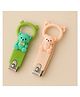 KIDS BASIC Baby Nail Clipper with Bear Design, Safe Stainless Steel Blades with Ring - Pink & Green (PACK OF 2)