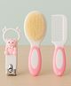 KIDS BASIC Baby Soft Bristle Hair Brush Comb Set with Cute Nail Clipper - Pink & White