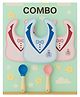 KIDS BASIC Premium Silicone 2 SpoonsWith Plastic Handle & 3 Snap Button Tie Printed Bibs - Pink, Green & Multicolor (Pack of 5)