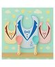 KIDS BASIC Premium Silicone 2 SpoonsWith Plastic Handle & 3 Snap Button Tie Printed Bibs - Pink, Green & Multicolor (Pack of 5)
