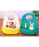 KIDS BASIC Soft Silicone Baby Bib with Food Pocket , Waterproof & Adjustable - Beige Mint & Green (Pack of 2)