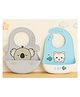 KIDS BASIC Soft Silicone Baby Bib with Food Pocket , Waterproof & Adjustable - Blue & Blue Kitty (Pack of 2)
