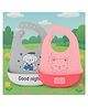 KIDS BASIC Soft Silicone Baby Bib with Food Pocket , Waterproof & Adjustable - Grey & Dark Pink (Pack of 2)