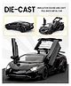 Fiddlerz Die-Cast Car Toy 1:32 Scale with Pull Back Action LED Lights Openable Doors Realistic Sound Sports Model Metal Car for Kids and Adults (Black)