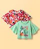 Honeyhap Premium 100%  Cotton Knit Half Frill Sleeves Oversized Tops with  Bio Finish & Tropical Theme Print Pack of 2 - Bright White & Paradise Green