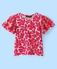 Pine Kids Cotton Knit Flutter Sleeves Top with Floral Design - Dark Pink