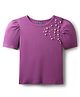 Pine Kids Cotton Knit Half Sleeves Solid Color Top with Pearl Detailing - Violet