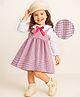 Mark & Mia Full Sleeves Checks Frock With Bow Applique - White & Red