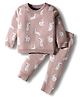 ToffyHouse Cotton Sweater Knit Full Sleeves Winter Wear Co-Ord Set With Bunny Print - Rose Gold