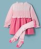 ToffyHouse Cotton Knit Full Sleeves Winter Frock with Cable Knit Design & Stockings - Pink