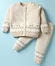 ToffyHouse Cotton Full Sleeves Winter Wear Sweatshirt & Lounge Pant Set with Bunny Design - Offwhite Melange