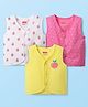 Babyhug 100% Cotton Cambric Woven Front Open Sleeveless Jhabla with Fruit Print Pack of 3 - Yellow Pink & White