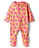 Babyhug Cotton Knit Full Sleeves Front Open Footed Sleep Suit with Apple Print - Yellow