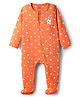 Babyhug Cotton Knit Full Sleeves Footed Sleepsuit With Polka Dot Print - Orange